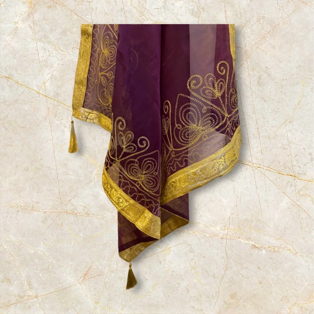 Square Hand Woven Table Cover with Beautiful Patterns and Tassels Purple/Gold